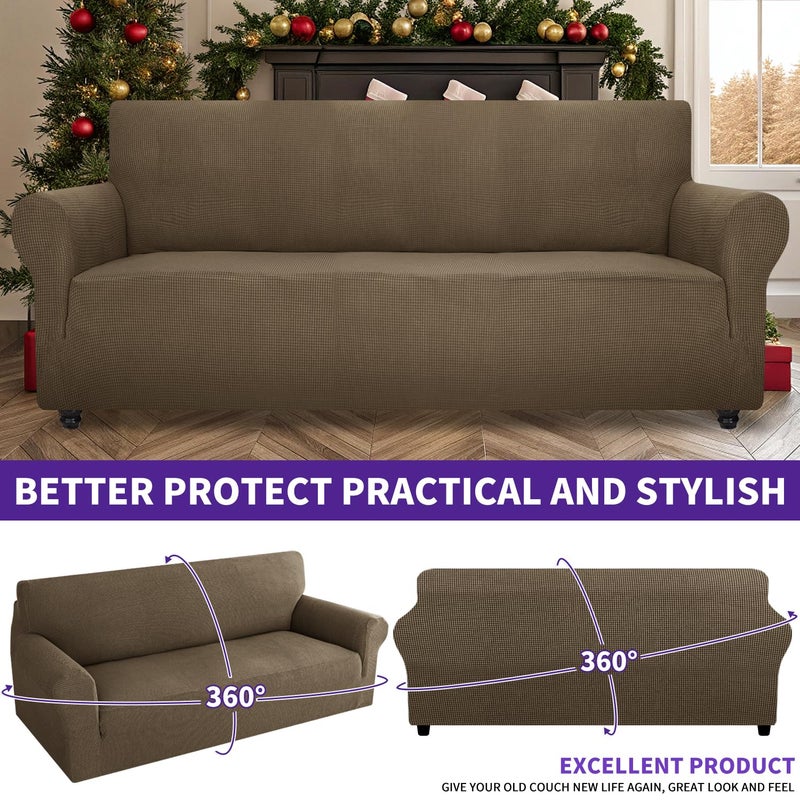 ZNSAYOTX Super Stretch Couch Cover (72"-92") Universal Sofa Covers with Elastic Bottom, Dog Cat Pets Friendly Washable Furniture Protector Fitted Sofa Slipcovers Stay in Place (Brown, Sofa) - Image 2